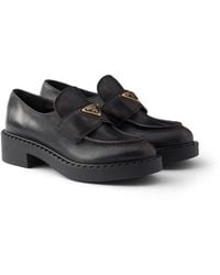 Prada - Chocolate Antiqued Leather Loafers - Lyst