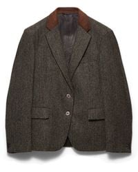 Prada - Chaqueta De Lana Shetland De Botonadura Simple Con Diseño De Patrón De Chevrón, Mujer, Talla - Lyst