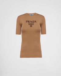 Prada - Silk Crew-neck Sweater With Logo - Lyst