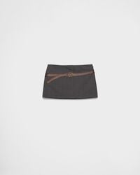 Prada - Technical Wool Miniskirt With Printed Belt - Lyst