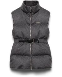 Prada - Wool Belted Down Gilet - Lyst