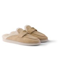 Prada - Suede And Shearling Mules - Lyst