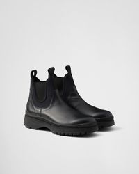 Prada - Leather And Stretch Fabric Brixxen Boots, Size 5,5 - Lyst
