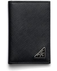 Prada - Logo-Plaque Leather Bifold Wallet - Lyst