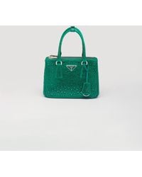 Prada - Galleria Mini Bag Aus Satin Mit Kristallen - Lyst