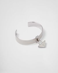 Prada - Bracelet En Métal Et Cuir Saffiano - Lyst