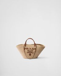 Prada - Large Raffia And Leather Shopping Bag - Lyst