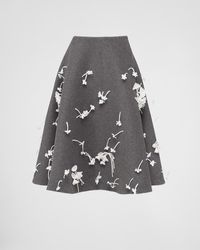 Prada - Embroidered Velour Midi-skirt - Lyst