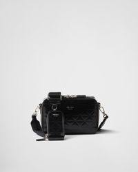 Prada - Brique Brushed Leather Bag With Triangle Motif - Lyst