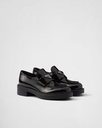 Prada - Logo-Plaque Leather Loafers - Lyst