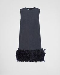 Prada - Embroidered Wool Mini-dress - Lyst