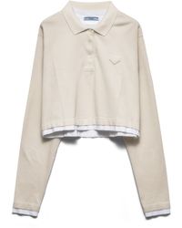 Prada - Long-Sleeved Piqué And Jersey Polo Shirt, Chalk - Lyst