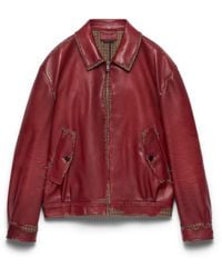 Prada - Jacke Aus Nappa-Leder Und Stoff Mit Hahnentrittmuster, Damen, Größe - Lyst