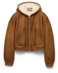 Prada - Hooded Shearling Jacket, Tobacco - Lyst
