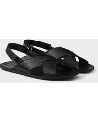 Prada - Decò Leather Crisscross Sandals - Lyst