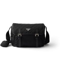 Prada - Large Quilted Re-Nylon Shoulder Bag With Saffiano Trim - Lyst