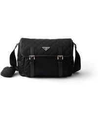 Prada - Large Quilted Re-Nylon Shoulder Bag With Saffiano Trim - Lyst