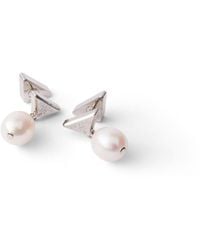 Prada - Metal Earrings With Pearls - Lyst