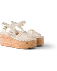 Prada - Crochet Wedge Platform Sandals - Lyst