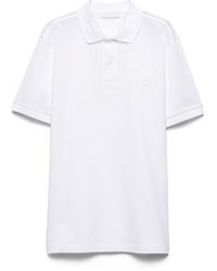 Prada - Logo-Badge Slim-Fit Cotton-Piqué Polo Shirt - Lyst