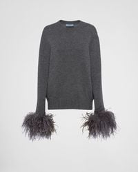 Prada - Feather-trimmed Cashmere Crew-neck Sweater - Lyst