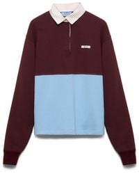Prada - Long-Sleeved Cotton Fleece Polo Shirt, Bordeaux/Light/Desert - Lyst