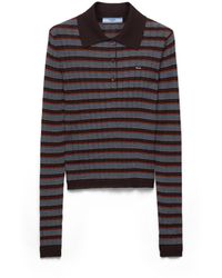 Prada - Striped Cashmere And Silk Polo Shirt - Lyst