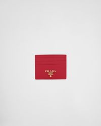 Prada - Fuoco (dark ) Logo Saffiano Leather Cardholder - Lyst