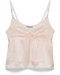 Prada - Vintage-Look Satin And Lace Top - Lyst