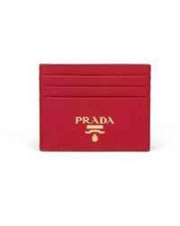 Prada - Fuoco (dark ) Logo Saffiano Leather Cardholder - Lyst
