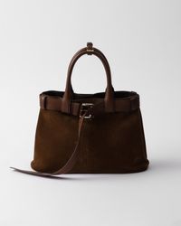 Prada Large Suede Buckle Bag With Belt in Brown | Lyst
