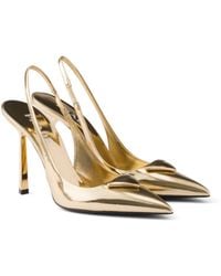Prada - Metallic Leather Slingback Pumps, Platinum, Size 34 - Lyst