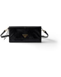 Prada - Leather Wallet With Shoulder Strap - Lyst