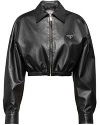 Prada - Cropped Leather Jacket - Lyst