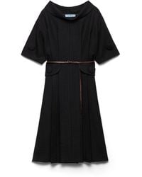 Prada - Short-Sleeve Chevron Wool Dress With Belt - Lyst