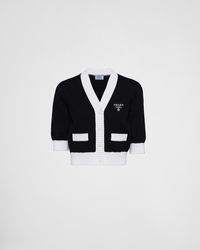 Prada - Logo-Embroidered Cropped Cotton Cardigan - Lyst