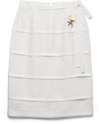 Prada - Embroidered Slubbed Linen Skirt - Lyst