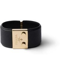 Prada - Metal And Saffiano Leather Bracelet - Lyst