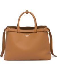 Prada - Buckle Medium Leather Handbag With Double Belt - Lyst