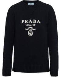 Prada Jacquard Cashmere Crew-neck Sweater in Black/Red (Black) - Lyst
