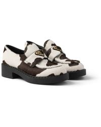 Prada - Chocolate Printed Leather Loafers - Lyst