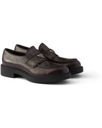 Prada - Chocolate Aged Leather Loafers, Size 6 - Lyst