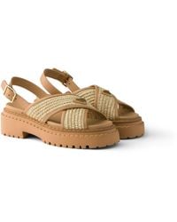Prada - Crochet And Leather Sandals - Lyst
