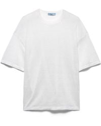 Prada - Short-Sleeved Linen T-Shirt - Lyst