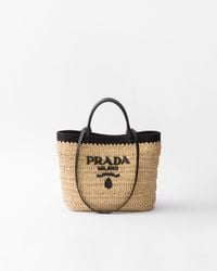Prada - Small Crochet And Leather Tote Bag - Lyst