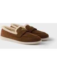 Prada - Triangle-Logo Shearling Loafers - Lyst