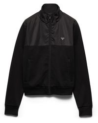 Prada - Cotton Fleece Zipper Jacket With Re-Nylon Details - Lyst