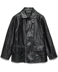 Prada - Vintage-Look Leather Blouson Jacket - Lyst