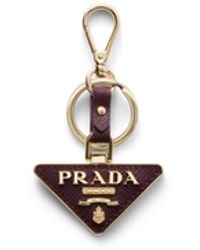 Prada - Saffiano Leather And Metal Keychain - Lyst