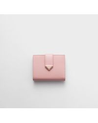 Prada - Small Saffiano And Smooth Leather Wallet - Lyst